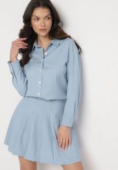 Jasnoniebieska Koszula w Klasycznym Stylu z Bawełny Andeviea. Niebieskie koszule Born2be, l, z aplikacjami, z bawełny, eleganckie, bez kołnierzyka, bez ramiączek. Za 119.99 zł.