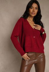 Bordowy Kardigan na Guziki z Domieszką Kaszmiru Vetiella. Czerwone kardigany Renee, bez wzorów, z jeansu. Za 109.99 zł.
