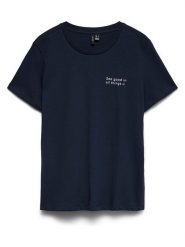 Vero Moda Koszulka w kolorze granatowym rozmiar: S. Niebieskie bluzki Vero Moda, s, bez wzorów, z bawełny, bez kołnierzyka, bez ramiączek. Za 48.73 zł.