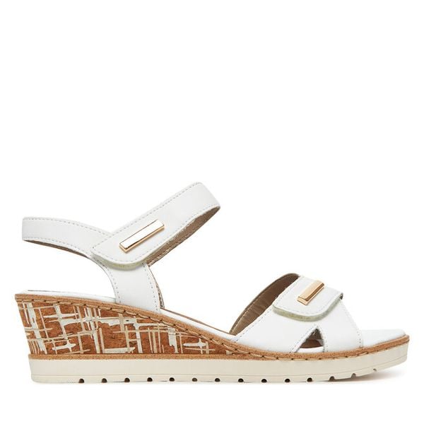 Sandały Remonte. Białe sandały Remonte, bez wzorów, bez obcasa, na koturnie, bez zapięcia. Za 359.99 zł.