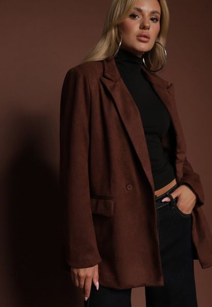 Brązowa Pudełkowa Marynarka z Usztywnioną Linią Ramion Rillie. Brązowe marynarki i żakiety Renee, l, bez wzorów, z jeansu, eleganckie. Za 169.99 zł.