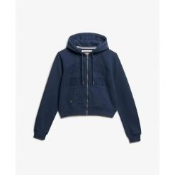 Damska bluza z kapturem full zip Superdry Athletic Tonal Crop. Niebieskie bluzy Superdry, bez wzorów, z kapturem. Za 326.95 zł.