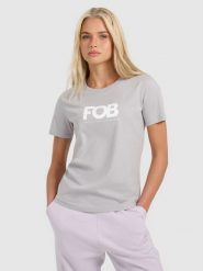 4F T-shirt regular z nadrukiem damski - szary XXL. Szare t-shirty 4f, uniwersalny, bez wzorów, z bawełny, bez kołnierzyka, bez ramiączek. Za 59.99 zł.