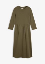 Sukienka T-shirtowa z czystej bawełny organicznej. Zielone sukienki bonprix, bez wzorów, z bawełny, bez kołnierzyka, bez ramiączek. Za 129.99 zł.