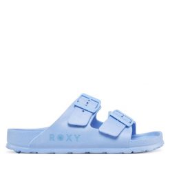 Klapki Roxy. Niebieskie klapki Roxy, bez wzorów, bez obcasa. Za 129.99 zł.