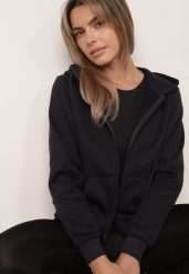 Granatowa Rozpinana Bluza z Kapturem Bawełną i Sznurkami Viltara. Niebieskie bluzy Born2be, l, bez wzorów, z bawełny, z kapturem. Za 59.99 zł.