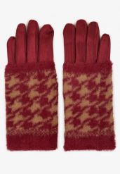 Bordowe Rękawiczki Welurowe z Ozdobną Dzianinową Nakładką Seliti. Czerwone rękawiczki Renee, bez wzorów, z bawełny, eleganckie. Za 24.99 zł.