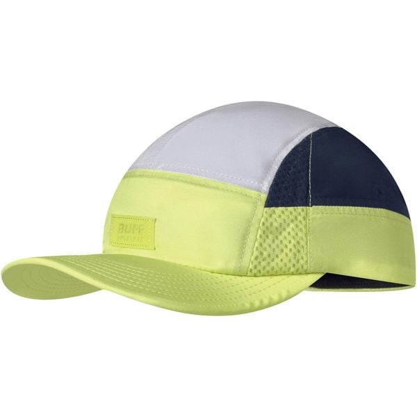 Czapka z daszkiem BUFF 5 PANEL GO CAP DOMUS APRICOT. Żółte czapki Buff, bez wzorów, sportowe. W wyprzedaży za 124.90 zł.