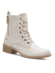 Mustang Botki 1402-502 Biały. Białe botki Mustang, bez wzorów, ze skóry, bez obcasa, na płaskiej podeszwie, bez zapięcia. Za 251.99 zł.