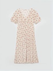 Sukienka damska midi z wiskozy w kwiatowy wzór perłowa Pala 103. Białe sukienki Big Star, l, bez wzorów, ze skóry, eleganckie, bez kołnierzyka, bez ramiączek, midi, dopasowane. Za 249.99 zł.