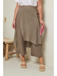 Curvy Lady Lniane spodnie w kolorze szarobrązowym rozmiar: 48/50. Brązowe spodnie materiałowe Curvy Lady, bez wzorów, ze lnu, z podwyższonym stanem. Za 147.95 zł.