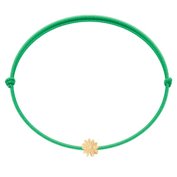 Bransoletka z pozłacaną Flowers Etincelle na cienkim trawiastym sznurku. Zielone bransoletki Lilou, pozłacane. Za 79.00 zł.