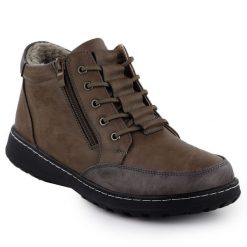 Botki damskie komfortowe khaki Potocki 25-90347. Brązowe botki POTOCKI, bez wzorów, z materiału, bez obcasa, bez zapięcia. Za 159.99 zł.