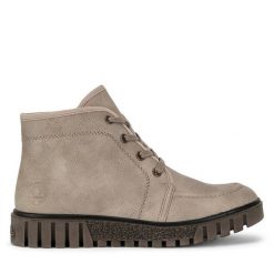 Botki Rieker. Brązowe botki Rieker, bez wzorów, bez obcasa, na płaskiej podeszwie, bez zapięcia. Za 287.00 zł.