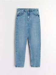 Jeansy mom high waist - niebieski. Niebieskie jeansy Sinsay, l, bez wzorów, z podwyższonym stanem. W wyprzedaży za 35.99 zł.