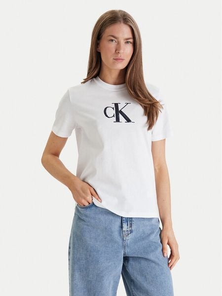 Calvin Klein Jeans T-Shirt Graphic LV044E215G Biały Regular Fit. Białe t-shirty Calvin Klein Jeans, s, bez wzorów, z bawełny, bez kołnierzyka, bez ramiączek. Za 199.99 zł.