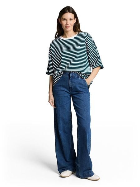 Tom Tailor Koszulka w kolorze morsko-białym rozmiar: L. Niebieskie bluzki Tom Tailor, l, bez wzorów, bez kołnierzyka, bez ramiączek. Za 77.95 zł.