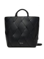 Calvin Klein Torebka Ck Woven Medium Tote K60K613176 Czarny. Czarne torebki klasyczne Calvin Klein, bez wzorów, ze skóry, bez dodatków. Za 379.99 zł.