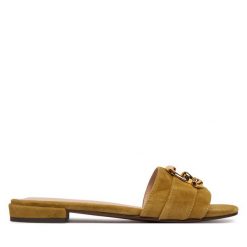 Klapki Coccinelle. Zielone klapki Coccinelle, bez wzorów, bez obcasa. Za 849.99 zł.