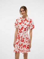 Vero Moda Sukienka w kolorze biało-czerwonym rozmiar: S. Białe sukienki Vero Moda, na co dzień, s, bez wzorów, z bawełny, bez kołnierzyka, bez ramiączek, mini, proste. Za 118.56 zł.