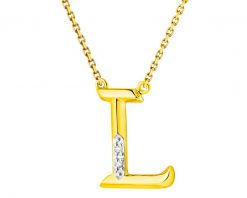 Naszyjnik z żółtego złota z diamentami - litera L - 0,006 ct - próba 375. Żółte naszyjniki Apart, z diamentem, złote. Za 999.00 zł.
