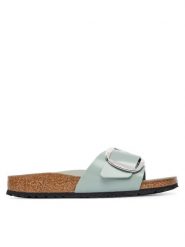 Birkenstock Klapki Madrid Big Buckle Hex 1031788 Zielony. Zielone klapki Birkenstock, bez wzorów, ze skóry, bez obcasa. Za 599.99 zł.