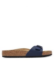 Birkenstock Klapki Madrid Bf 1015155 Niebieski. Niebieskie klapki Birkenstock, bez wzorów, ze skóry, bez obcasa. Za 359.99 zł.
