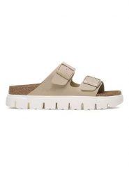 Birkenstock Klapki "Arizona PAP Chunky" w kolorze beżowym rozmiar: 40. Brązowe klapki Birkenstock, bez wzorów, z otwartym noskiem, bez obcasa, na platformie. Za 376.86 zł.