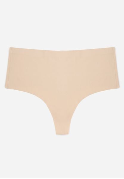 Beżowe Majtki Stringi High Waist o Bezszwowym Wykończeniu Oreasa. Brązowe stringi Renee, bez wzorów. Za 14.99 zł.