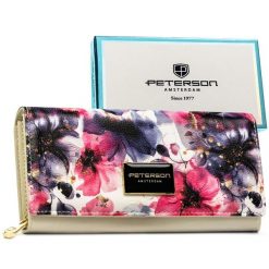 Pojemny portfel damski w kwiaty wykonany ze skóry naturalnej i ekologicznej PTN PX20-PF1 Peterson. Portfele Peterson, bez wzorów, ze skóry. Za 119.99 zł.