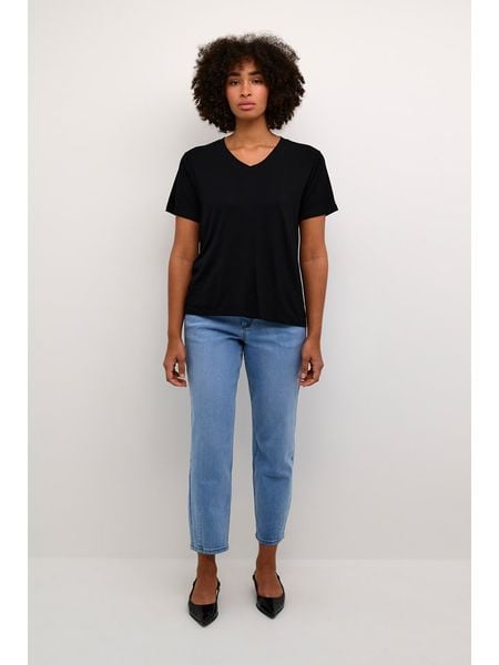 Kaffe Koszulka w kolorze czarnym rozmiar: L. Czarne bluzki Kaffe, l, bez wzorów, z wiskozy, klasyczne, bez kołnierzyka, bez ramiączek. Za 52.42 zł.
