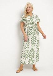 Zielona Rozkloszowana Sukienka z Wiskozą i Kopertowym Dekoltem w Liście Edialissa. Zielone sukienki Born2be, na co dzień, xl, z aplikacjami, z wiskozy, eleganckie, bez kołnierzyka, bez ramiączek, maxi, kopertowe. Za 44.99 zł.