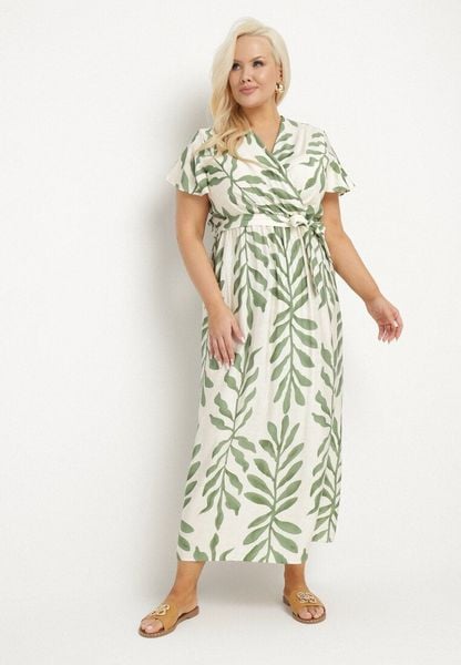 Zielona Rozkloszowana Sukienka z Wiskozą i Kopertowym Dekoltem w Liście Edialissa. Zielone sukienki Born2be, na co dzień, xl, z aplikacjami, z wiskozy, eleganckie, bez kołnierzyka, bez ramiączek, maxi, kopertowe. Za 44.99 zł.