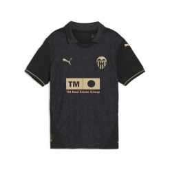 Młodzieżowa koszulka wyjazdowa Valencia CF 24/25 PUMA Black Gold. Czarna bluzki Puma, m, bez wzorów, młodzieżowe, bez kołnierzyka, bez ramiączek. W wyprzedaży za 219.00 zł.