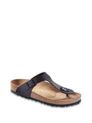 Birkenstock Japonki w kolorze czarnym rozmiar: 40. Czarne klapki Birkenstock, bez wzorów, z materiału, z otwartym noskiem, bez obcasa. Za 242.13 zł.