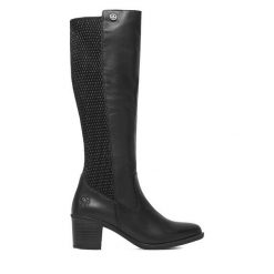 Kozaki Rieker. Czarne kozaki Rieker, bez obcasa, na słupku, bez zapięcia. Za 489.99 zł.