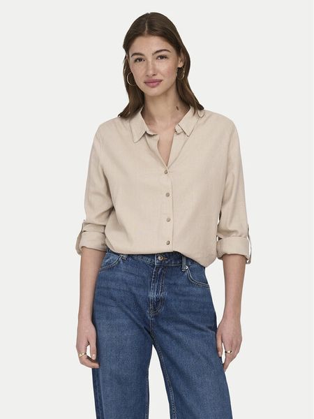 ONLY Koszula Goa 15363991 Beżowy Loose Fit. Brązowe koszule Only, m, bez wzorów, ze lnu, bez kołnierzyka, bez ramiączek. Za 169.99 zł.