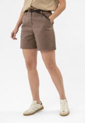 Krótkie spodenki damskie P-GREEGA. Brązowe szorty Volcano, bez wzorów, z bawełny, eleganckie. Za 149.99 zł.