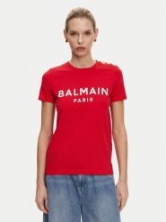 Balmain T-Shirt BF1EF005BB02 Czerwony Regular Fit. Czerwone t-shirty Balmain, s, bez wzorów, z bawełny, bez kołnierzyka, bez ramiączek. Za 1,489.00 zł.