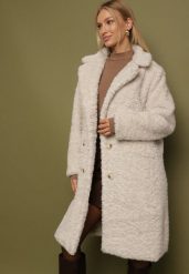 Beżowy Długi Płaszcz Futrzany w Stylu Teddy Tadele. Brązowe płaszcze Born2be, l, bez wzorów, z futra, bez kaptura. Za 369.99 zł.