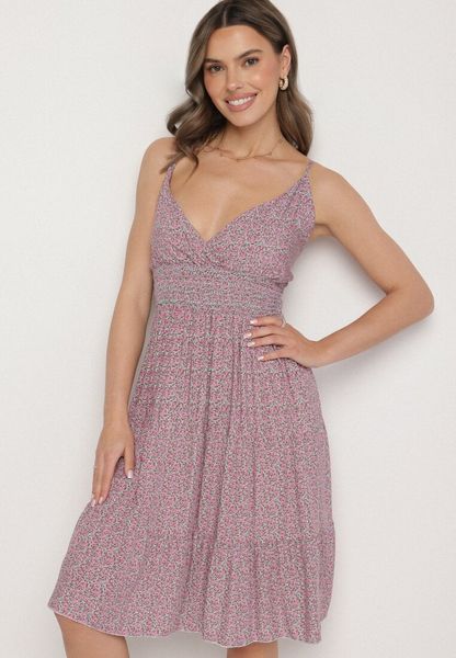 Różowa Bawełniana Sukienka o Rozkloszowanym Kroju na Ramiączkach w Kwiatowy Wzór Mirindra. Czerwone sukienki Born2be, na spacer, na lato, l, bez wzorów, z bawełny, klasyczne, bez kołnierzyka, bez ramiączek, rozkloszowane. Za 49.99 zł.