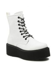 Jenny Fairy Trzewiki WS101-08 Biały. Białe botki Jenny Fairy, bez wzorów, ze skóry, bez obcasa, na koturnie, bez zapięcia. Za 159.99 zł.