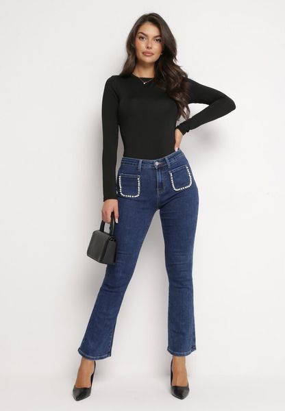 Niebieskie Jeansy Dzwony z Perełkami Przy Kieszeniach Rayse. Niebieskie jeansy Born2be, xs, bez wzorów. Za 39.99 zł.