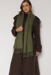 Ciemnozielony Szalik z Bawełną i Wiskozą Ozdobiony Frędzlami Siadortia. Zielone szaliki Born2be, bez wzorów, z bawełny, biznesowe. Za 49.99 zł.