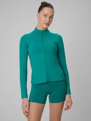4F Bluza treningowa slim szybkoschnąca damska - turkusowa L. Niebieskie bluzy 4f, l, bez wzorów, bez kaptura. Za 179.99 zł.