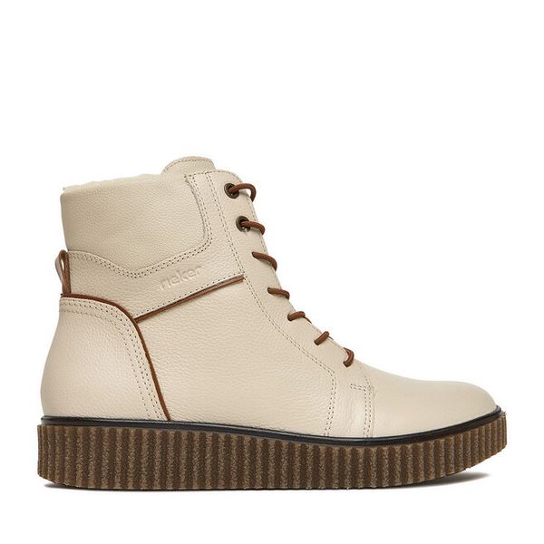 Trzewiki Rieker. Botki Rieker, bez wzorów, bez obcasa, na płaskiej podeszwie, bez zapięcia. Za 299.99 zł.