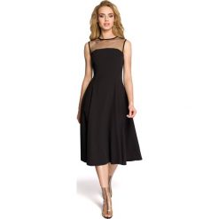 Rozkloszowana sukienka moe271. Czarne sukienki MOE, xl, bez wzorów, z tiulu, eleganckie, bez kołnierzyka, bez ramiączek, dopasowane. Za 149.90 zł.