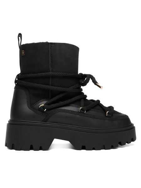 Tommy Hilfiger Śniegowce Real Shearling Laceup Snowboot FW0FW08996 Czarny. Czarne trapery i śniegowce TOMMY HILFIGER, ze skóry. Za 899.99 zł.