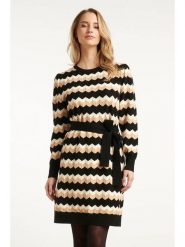 Smashed Lemon Sukienka dzianinowa w kolorze beżowo-czarnym rozmiar: L. Brązowe sukienki Smashed Lemon, na co dzień, l, bez wzorów, z dzianiny, bez kołnierzyka, bez ramiączek, midi, proste. Za 143.99 zł.