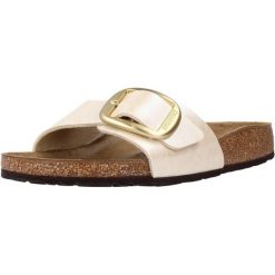 Klapki damskie Birkenstock Madrid Big Buckle. Białe klapki Birkenstock, bez wzorów, z materiału, bez obcasa. Za 698.00 zł.
